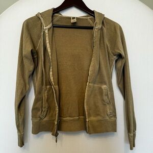 Olive Green Gap zip up hoodie - distressed style women’s xs